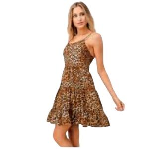 Heart & Hips Animal Print Flirty Lace Up Back Mini Dress Small